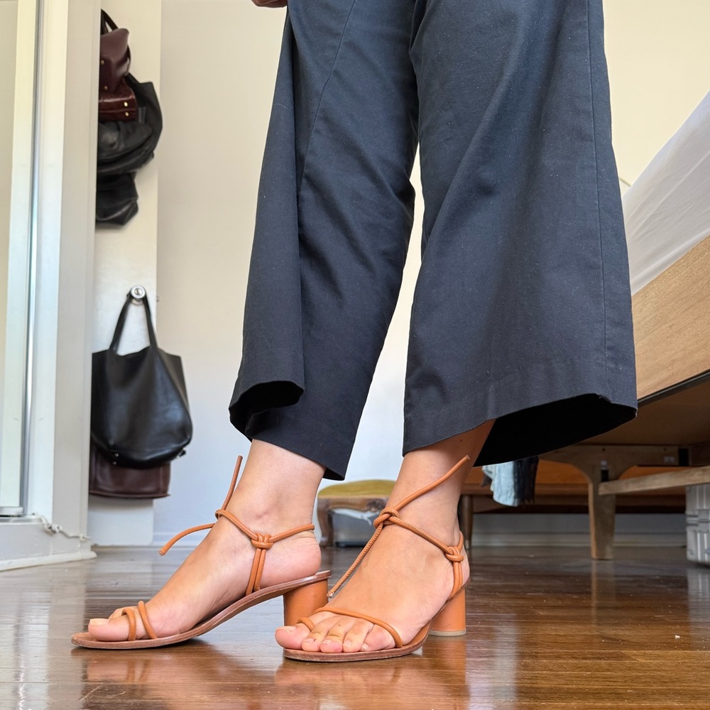 Tan Orange Leather Heeled Sandals